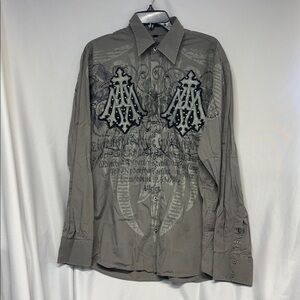 Roar Enough Excuses cross embroidered Long Sleeve Graphic collard Shirt  L